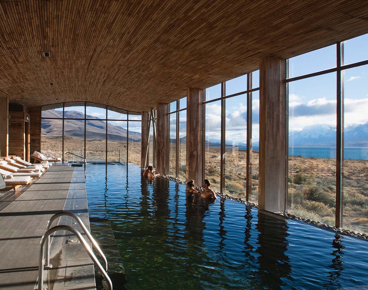 Tierra Patagonia's wind-sculpted wooden facade on the shores of Lake Sarmiento