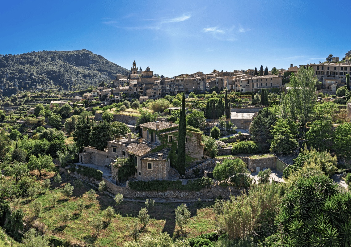 The pool and terrace of Hotel Valldemossa overlooking the UNESCO Tramuntana mountains