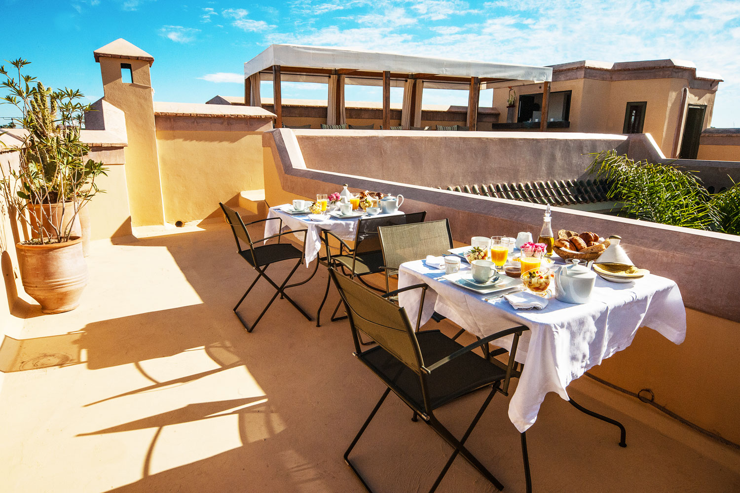 Riad Jaaneman central courtyard with marble fountain and citrus trees